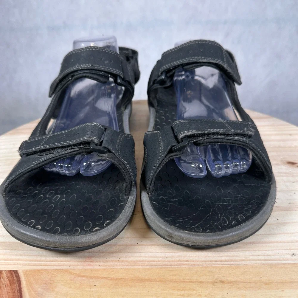 Vionic Bryce Sandals Mens 14 Black Good Leather Triple Strap Orthotic Walking